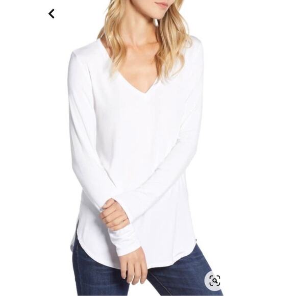 Halogen White Long Sleeve V-Neck Tee Shirt Women’s Medium NWT - Picture 1 of 6